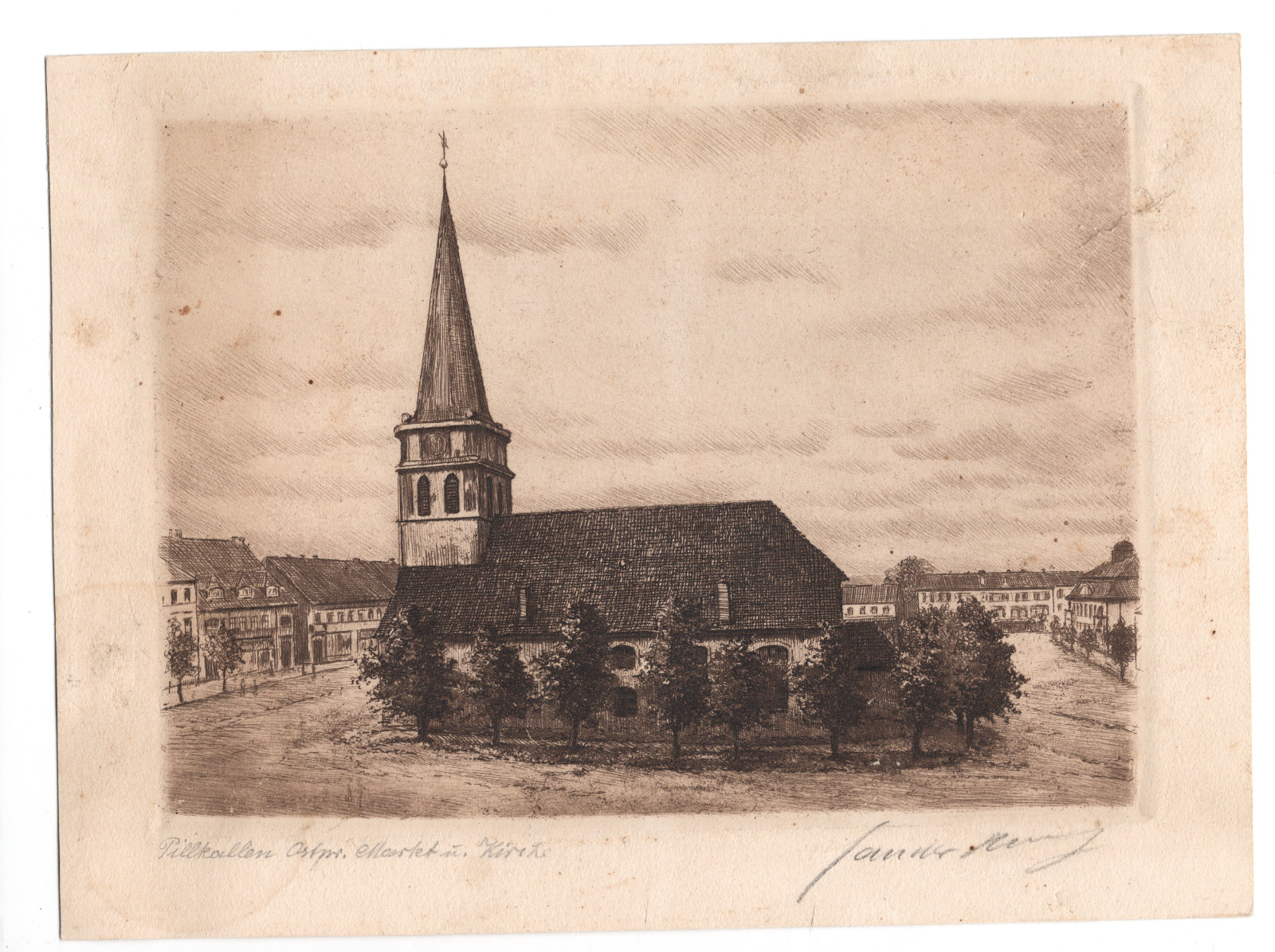 old signed Etching/art print by Pillkallen/Dobrowolsk East Prussia 1920