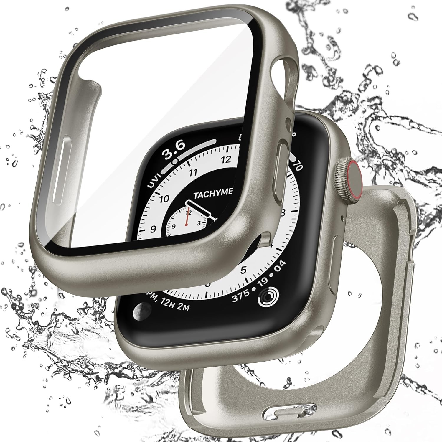 2 in 1 Waterproof Case Apple Watch 45mm Series 9/8/7 Tempered Glass