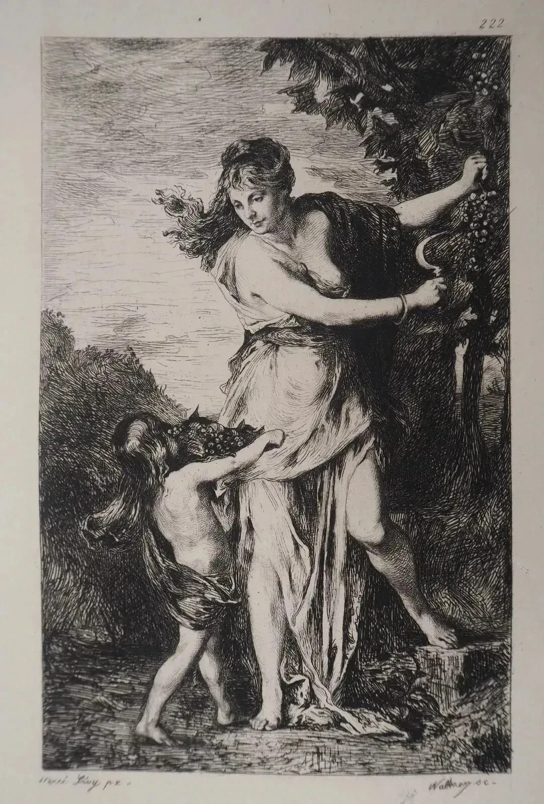 Henri Leopold Levy: Autumn, Engraving Signed, Durand Ruel, 1873