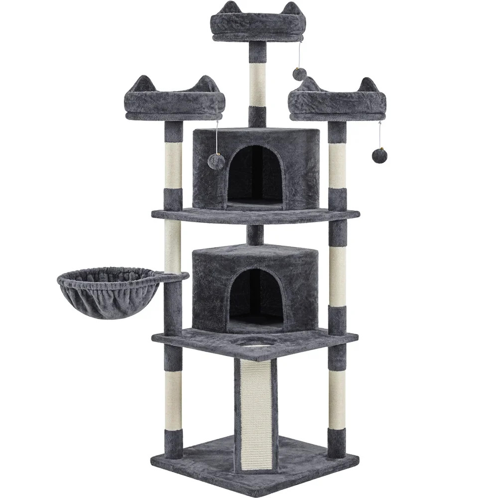 Large Cat Tree Tower with Condos & Scratching Board, Dark Gray Free Shipping