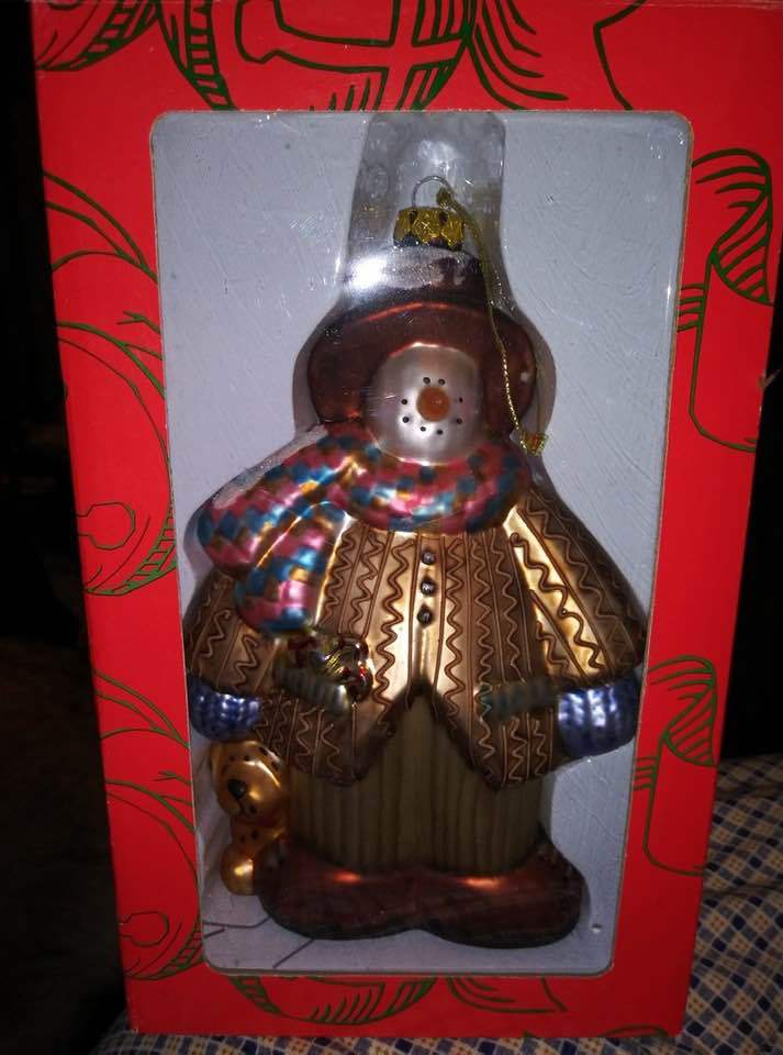 VTG Kurt Adler LG Christmas Ornament~SNOWMAN with DOG~UNUSED~BOX~7" 