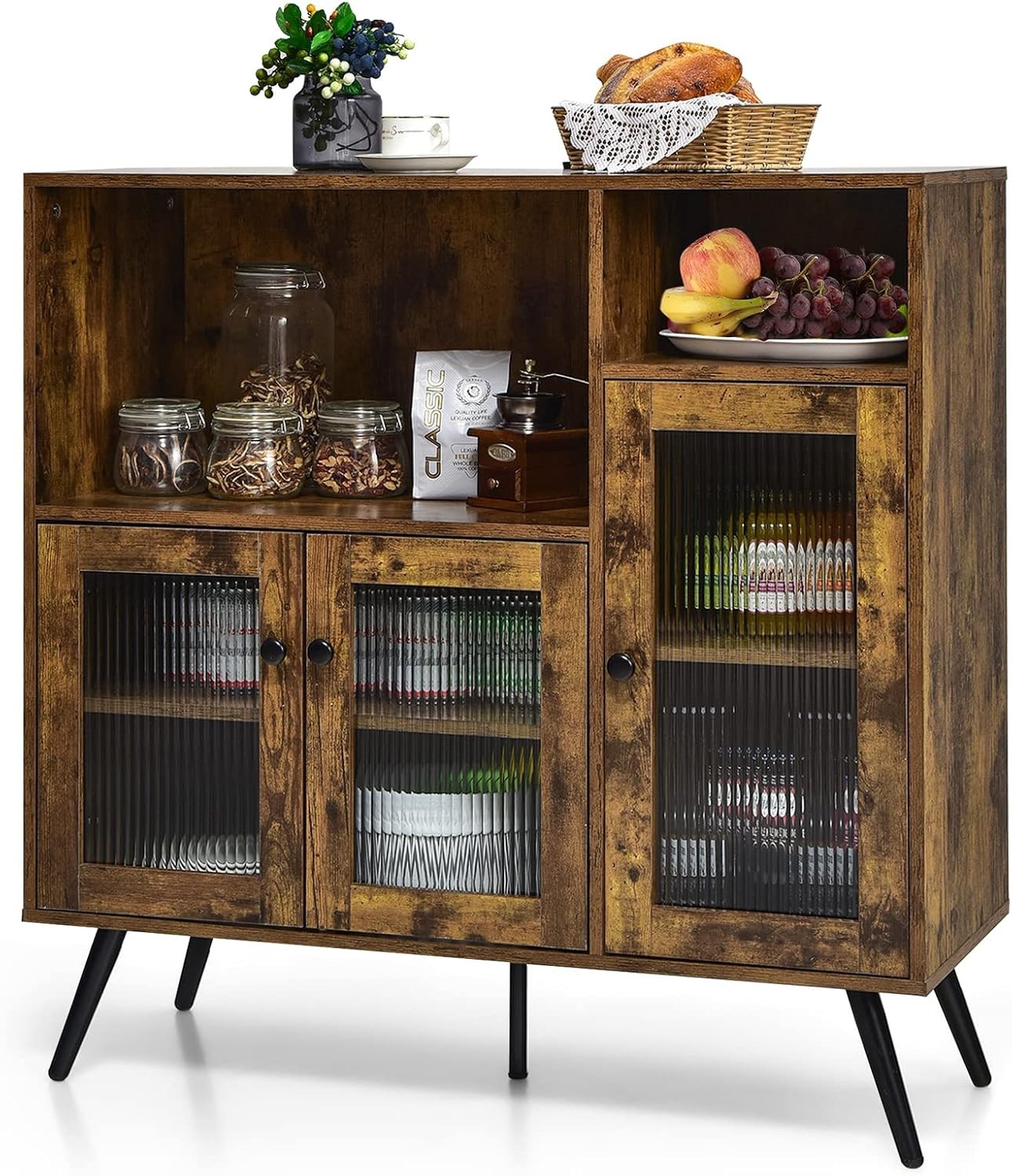 PETSITE Kitchen Accent Sideboard Buffet Storage Cabinet, Wood Farmhouse Coffee B
