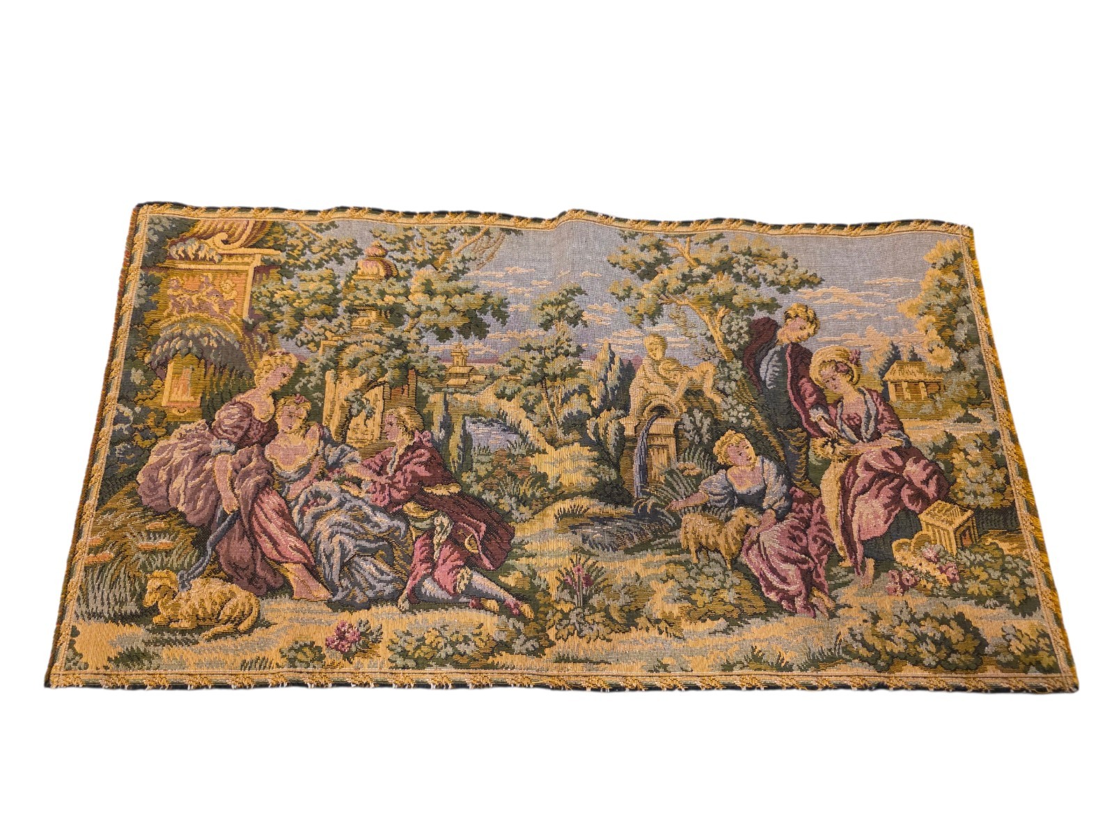 Vintage Made In France Tapestry French Wall Hanging Jacquard Courting Scene 23"