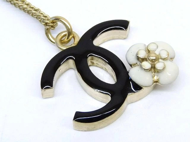 CHANEL 09A Necklace Coco Mark Camellia Flower Black Gold Color Ladies CHANEL 7L