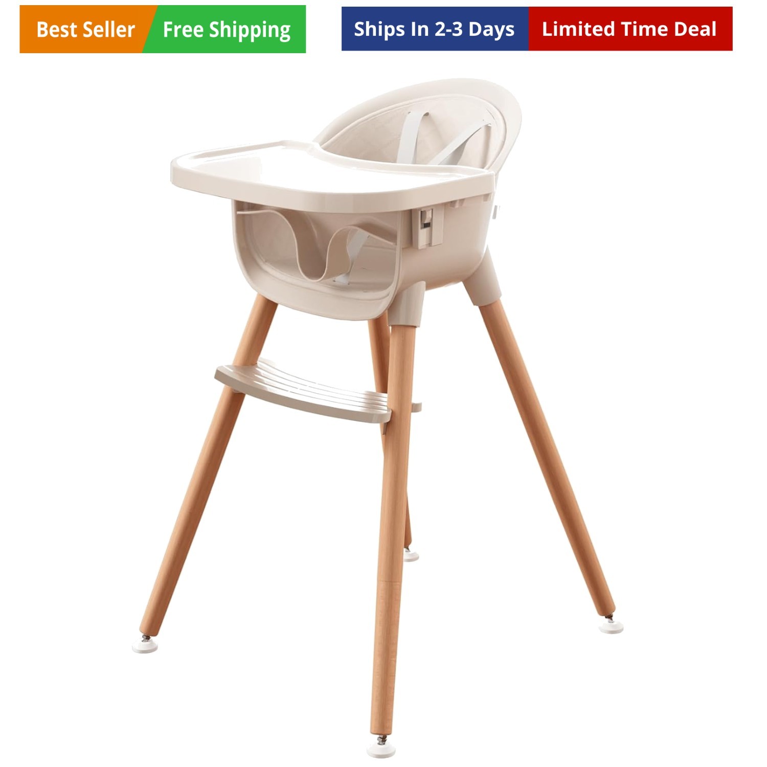 3-in-1 Wooden High Chair for Babies and Toddlers,Convertible Easy Clean Infan...