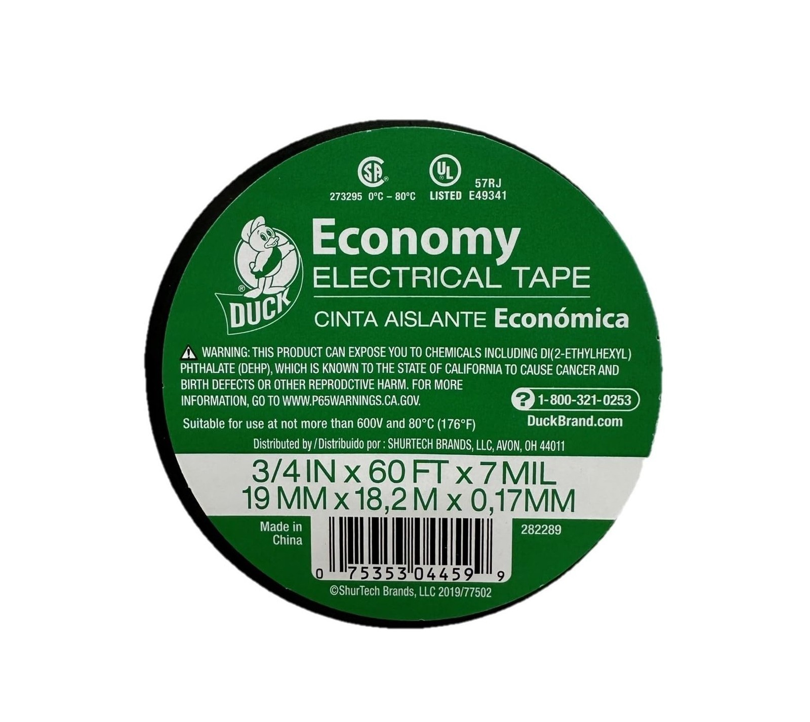 Electrical Tape - Duck Brand Economy - 3/4-Inch x 60 Feet, Black, Single Roll