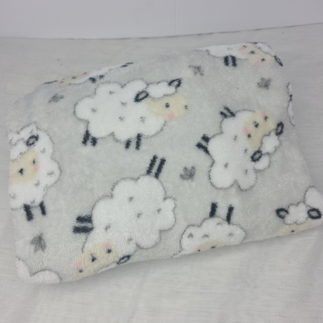 Parent's Choice Very Soft Gray Fleece Baby Blanket White Sheep Lambs 30" x 36"