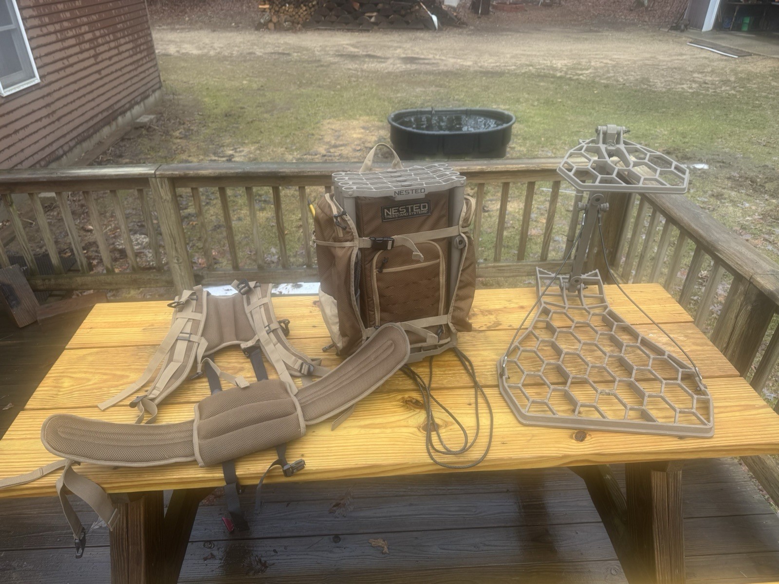 Nested Lightweight Adjustable Hang-On Stand Aluminum Fabric Brown Tan Gray