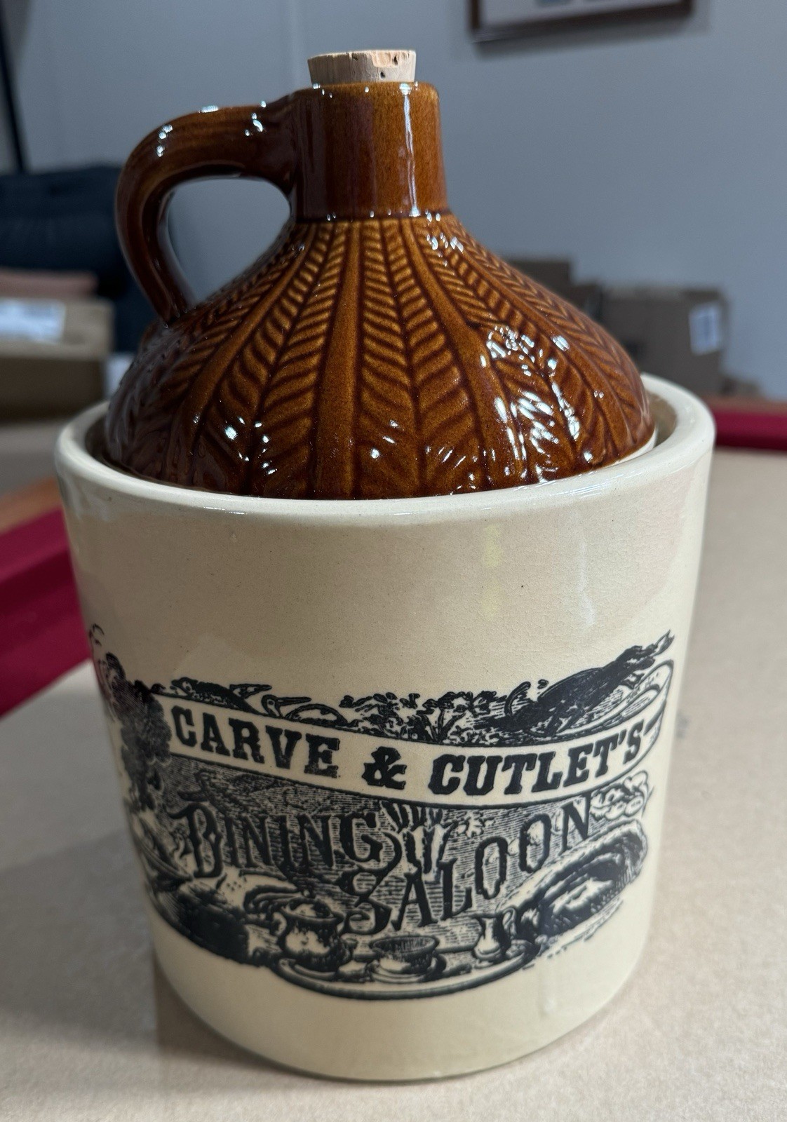 Holt Howard Jug Carve & Cutlet's Dining Saloon Cookie Jar USA Stoneware
