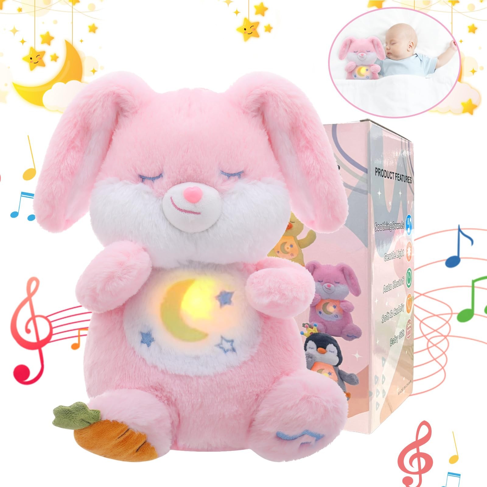Breathing Stuffed Animal, Soothe Snuggle Pink Easter Bunny Stuffed Animal for...