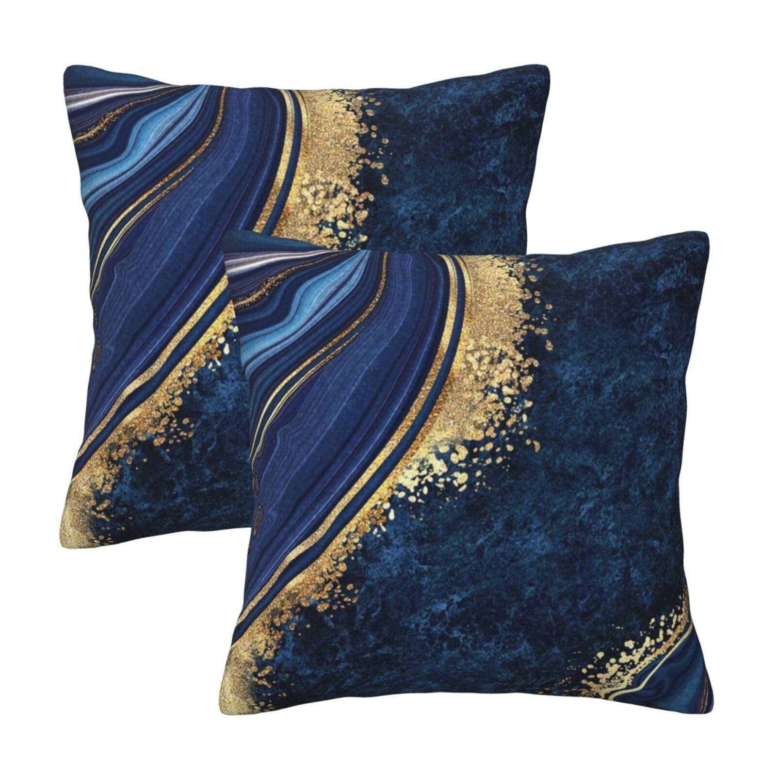 Lcokin Navy Blue and Gold Marble 18" x (Pack of 2), Dark 