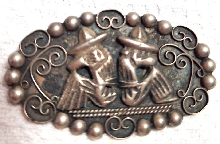 Vtg Taxco Brooch Pin Sterling Old Mexico 2.25"x1.25" Highly Detailed Oval