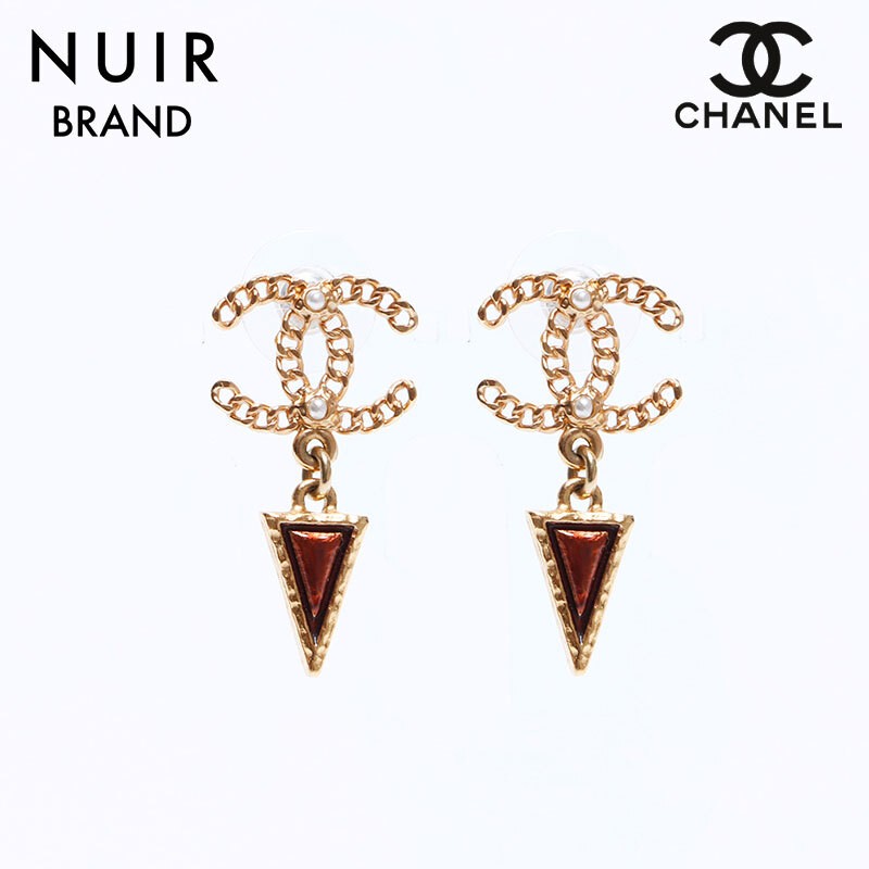 CHANEL Earrings A18K Coco Mark Drop Swing Gold Used