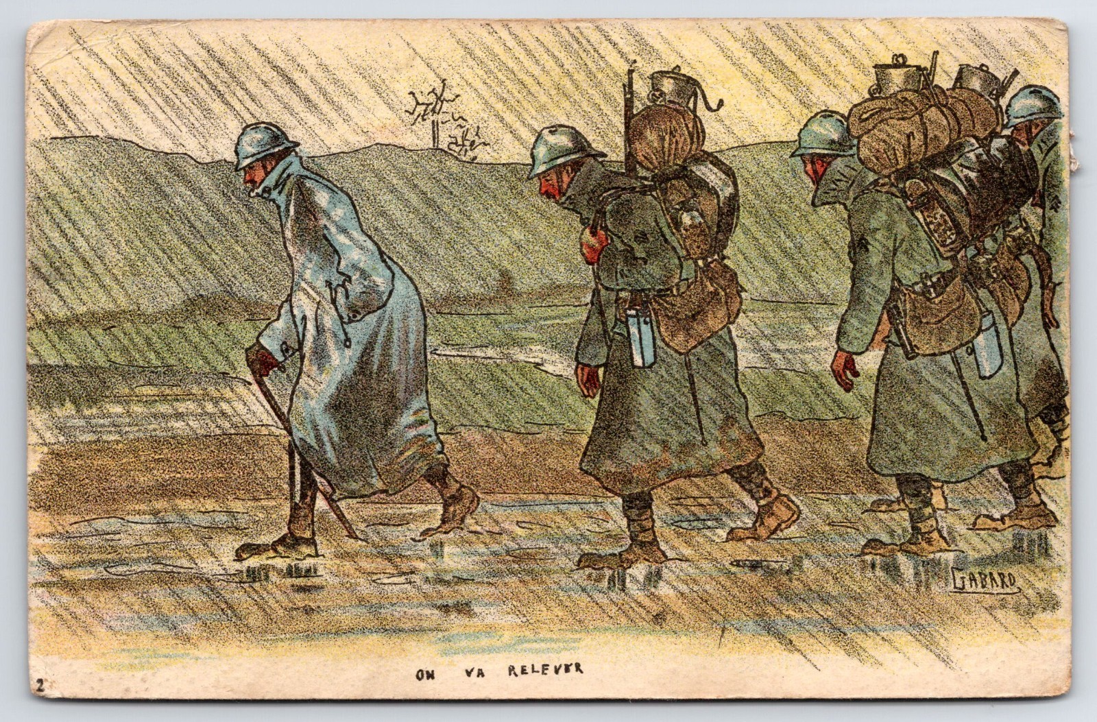 France WWI Military On Va Relever Artist Gabard 1918 Antique Postcard Soldiers
