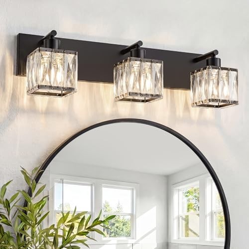  Black Bathroom Light Fixtures, Modern Bathroom 3 Light Matte Black-Square