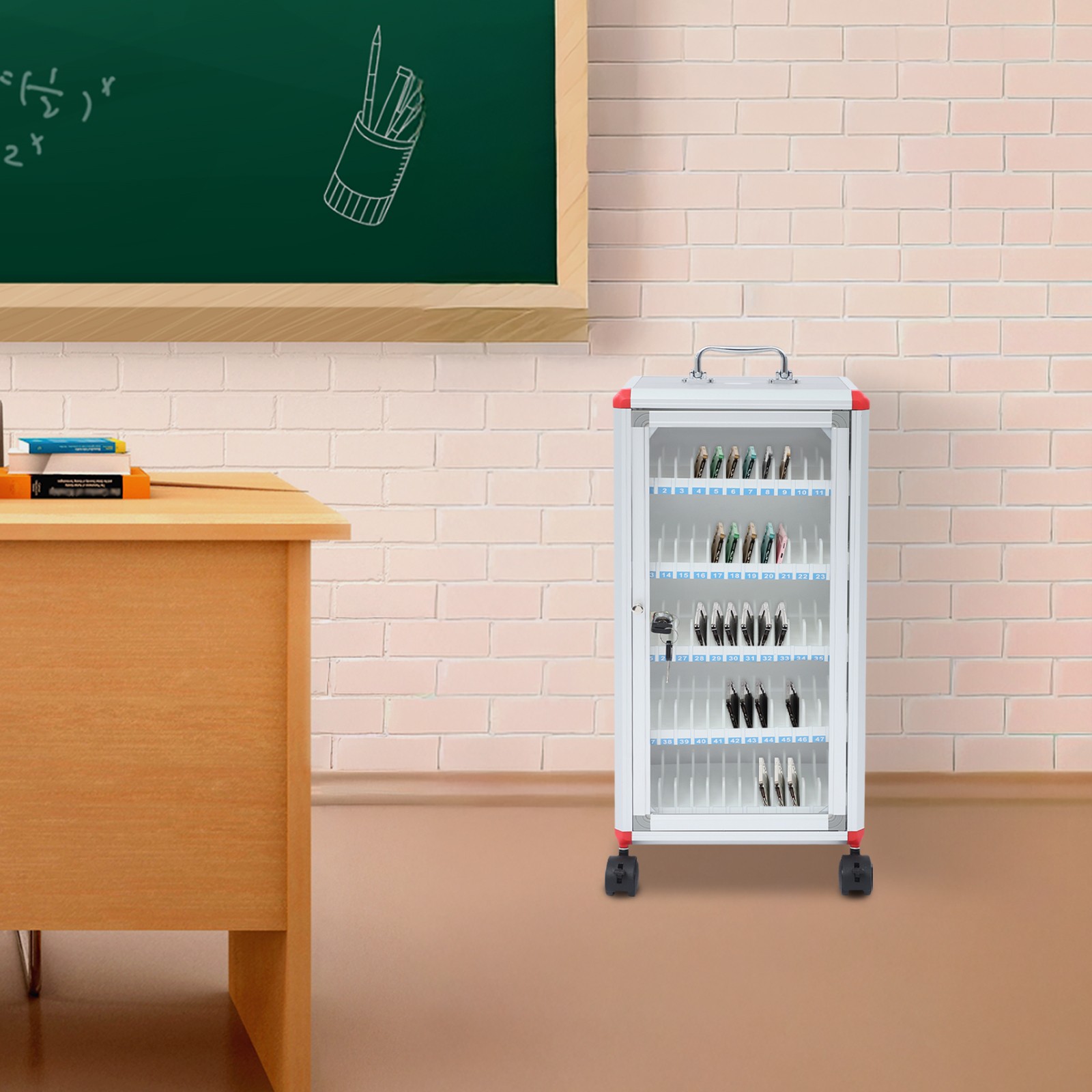 60 Slots Modern Cell Phone Storage Box Portable Phone Storage Cabinet Silver