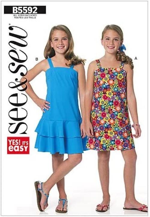 Butterick b5592 Girls summer Dresses see and sew pattern size 7-16