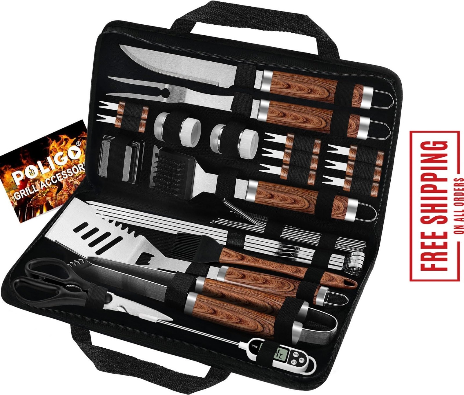 29-Piece Stainless Steel BBQ Grill Tool Set with Storage Bag - Perfect Gift for