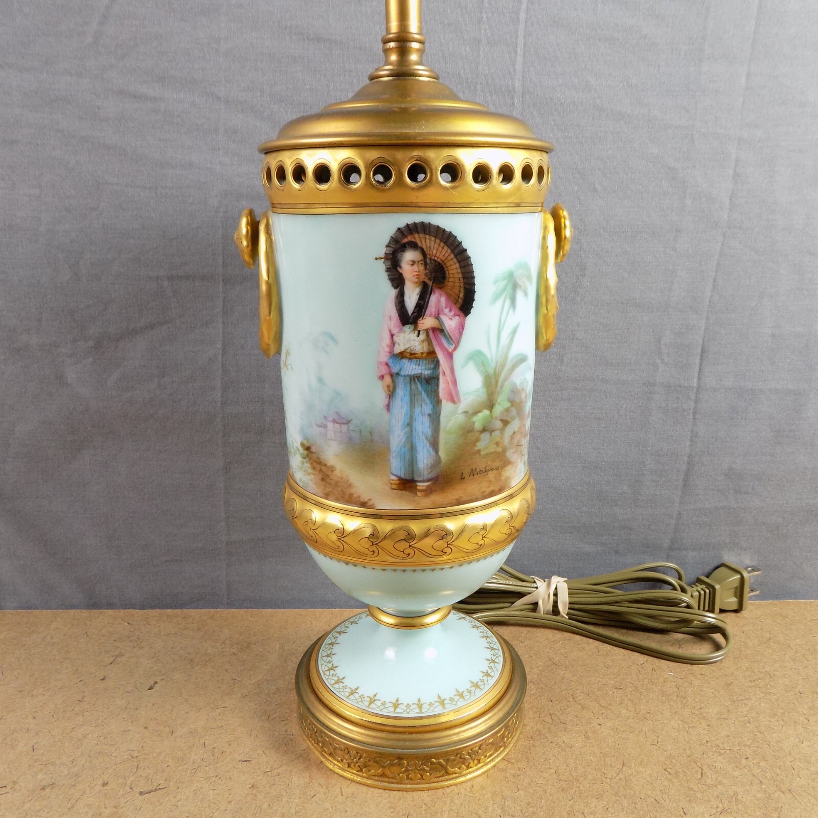 Louis Malpass Japonica French Porcelain Table Lamp Robin's Egg Blue & Gold