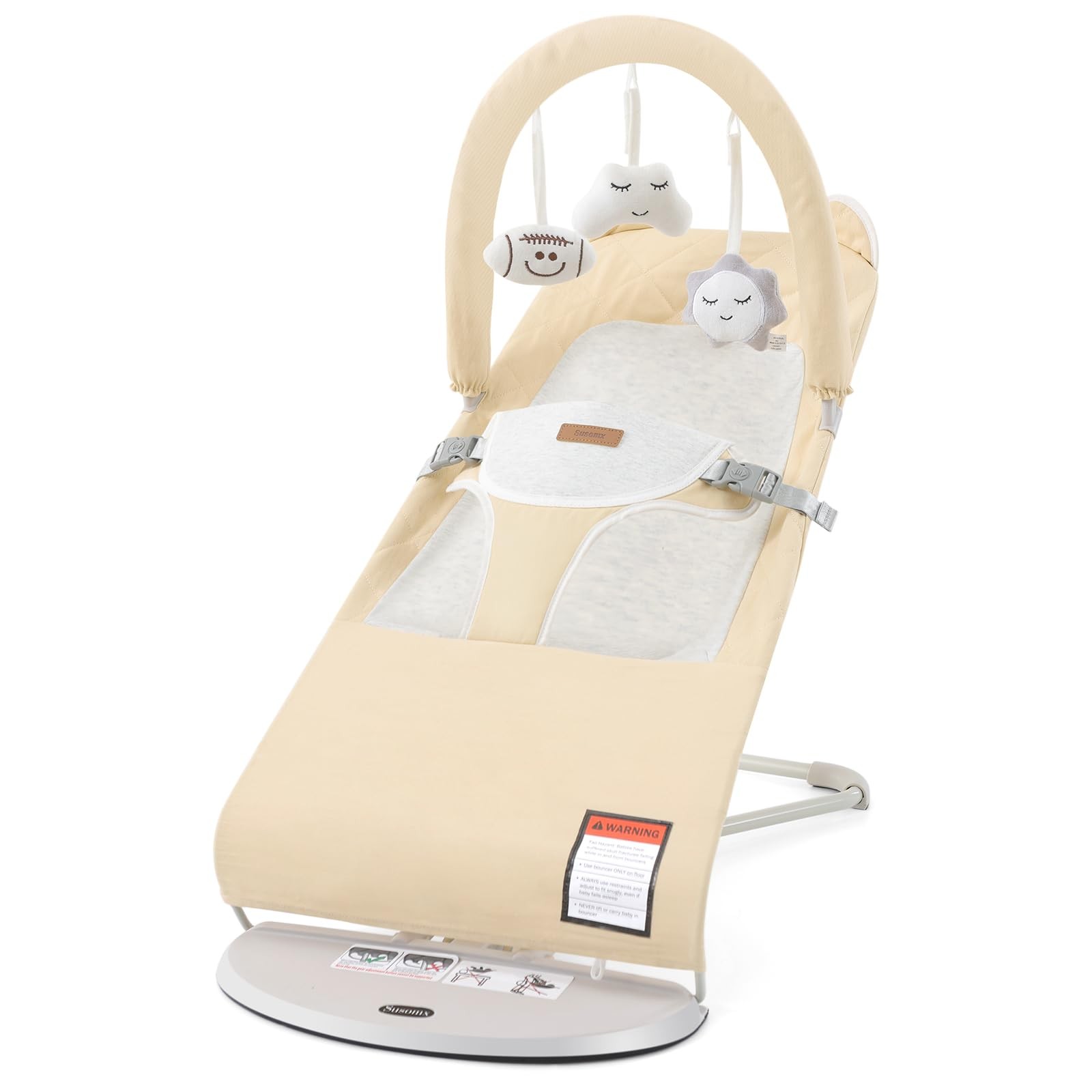 Foldable Infant Bouncer Seat with 3 Heights, Portable & Easy to Wash