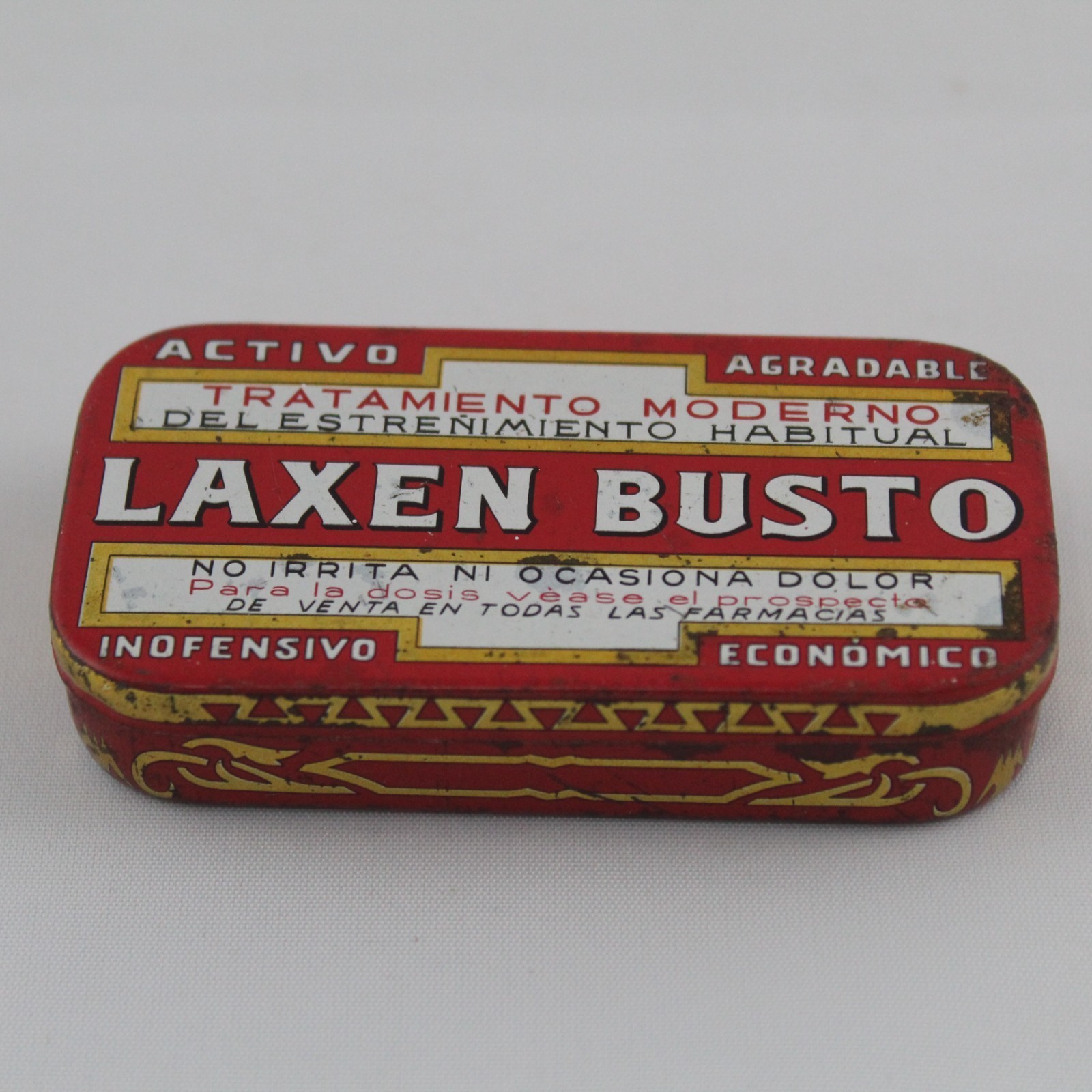 Antique Metal Box Laxen Bust Pharmacy Medicine Tin Spain Collection