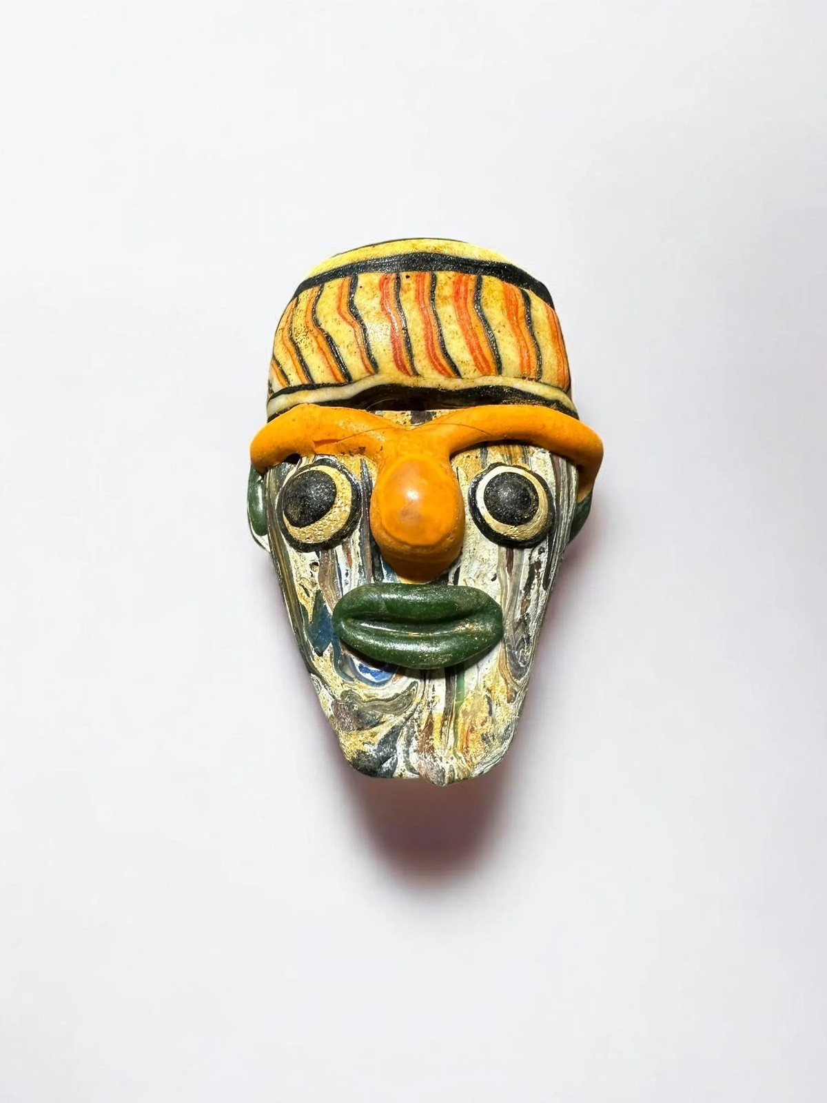 Rare Ancient Phoenician Mosaic Glass Face Amulet Pendant | Antique Collectible