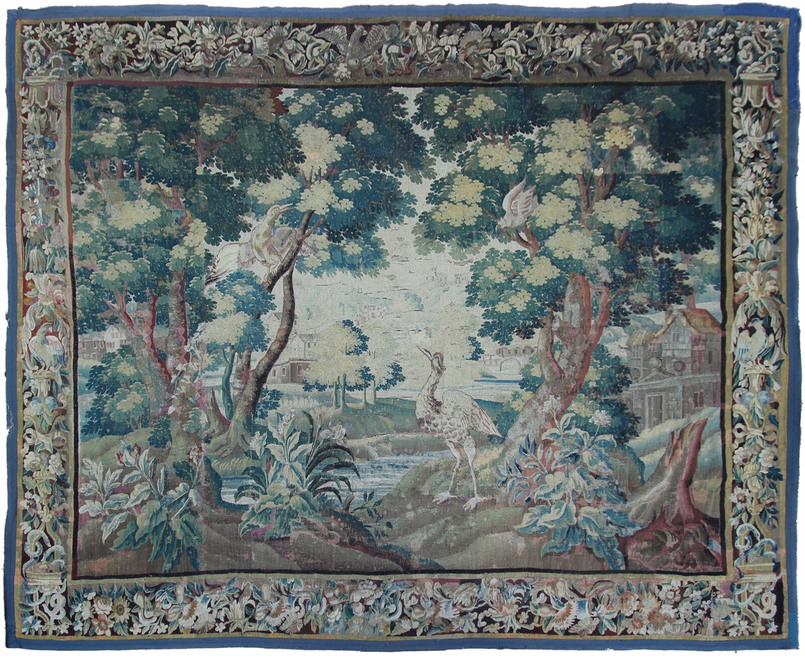 10x13 Early 18th Century Flemish Antique Verdure Tapestry Wool & Silk 297x 384cm