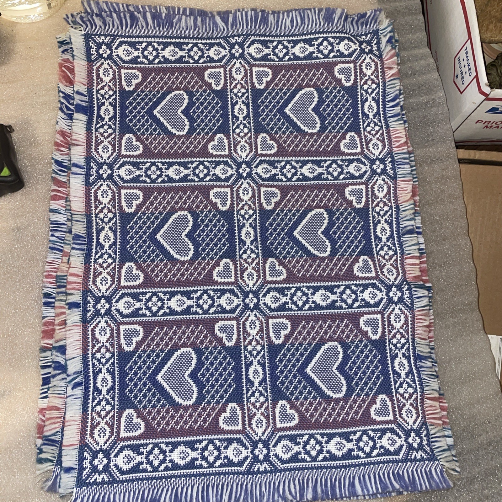 4 Vintage Tapestry Woven Placemats Hearts - Reversible- Farmhouse Kitchen