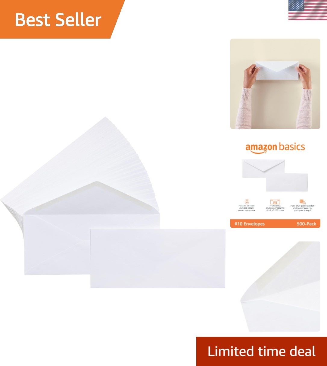 Secure Gummed Seal Business Envelopes - 500 Pack, Windowless, 4.125 x 9.5 Inch