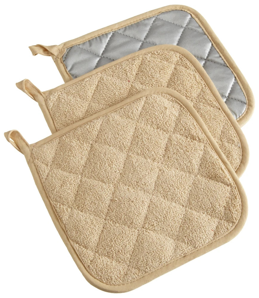 Cotton Quilted Pot Holder Set of 3 Heat Resistant Kitchen Hot Pads 7x7 Inch