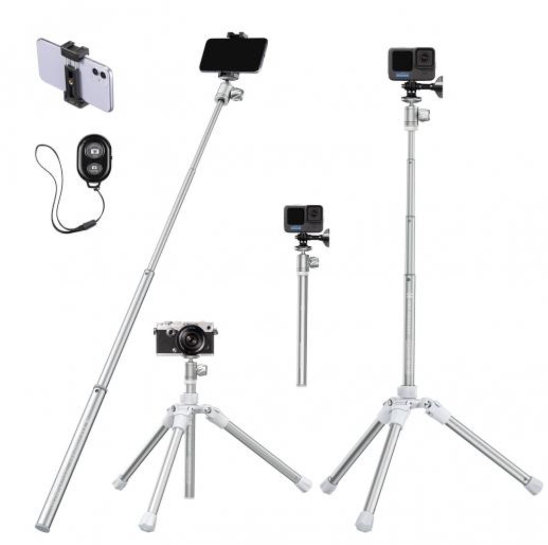 K&F Concepts E224A3+BH-18 Silver Versatile Selfie Stick, Desk Stand, Tripod 67"