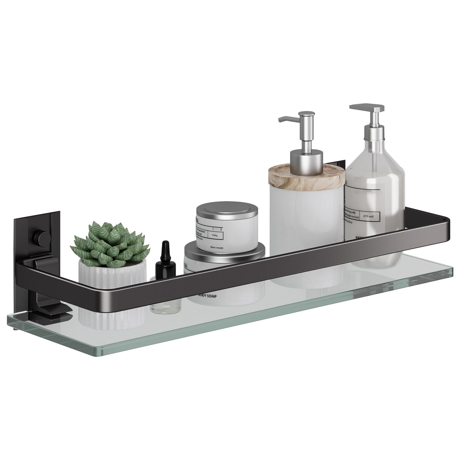Danpoo Clear Tempered Glass Wall Shelf Organizer - Bathroom/Kitchen M