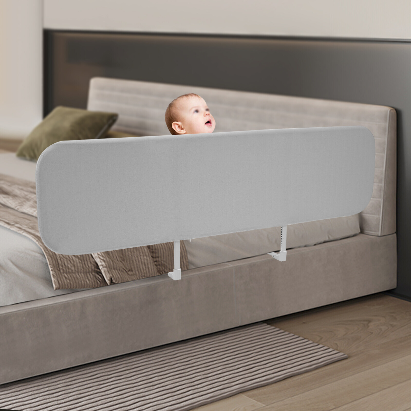 Foldable 59 inch Extra Long Toddler Bed Rail Guard for Kids Elderly Adjustable