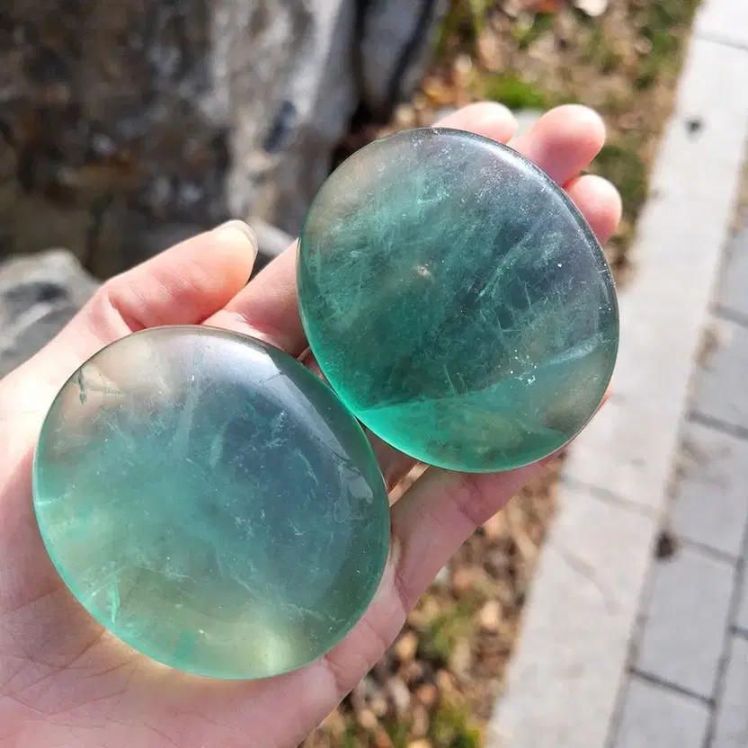 High-Quality Fluorite Round Gemstone Handstone Crystal