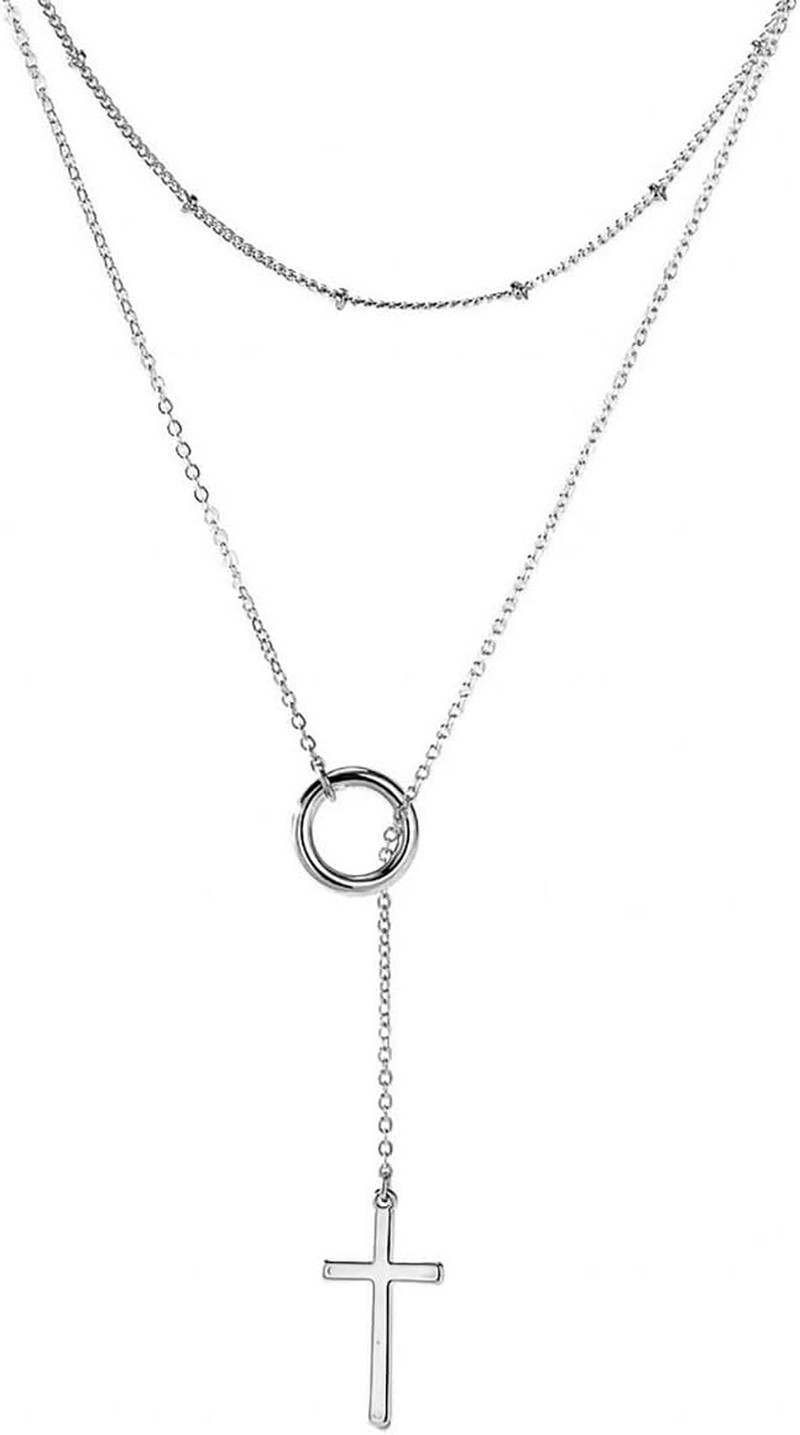 Gold Cross Necklace for Women Stackable Layered round Beads Necklace Long Y Cros