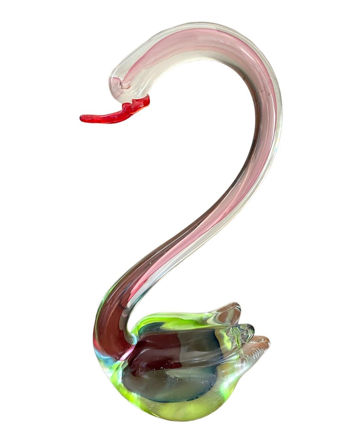 Vintage Fifth Avenue Crystal Swan Elegant Multicolor 12" Tall Glass Sculpture