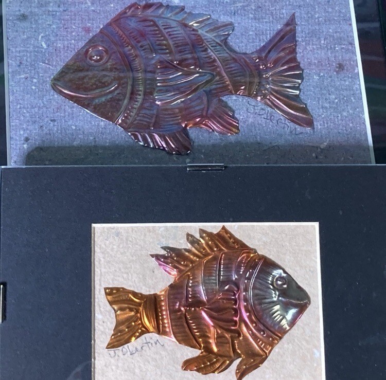 Artisan Metal Fish Wall Decor Signed Framed One of a Kind Pieces