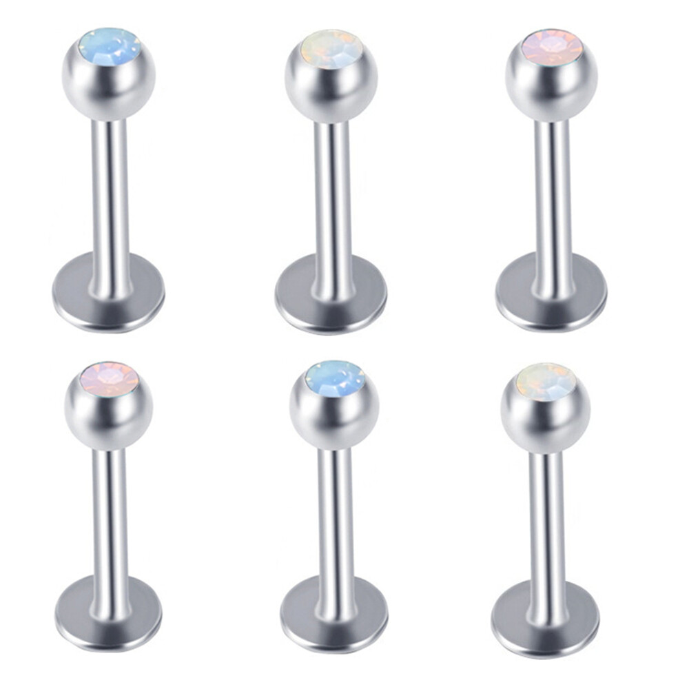 2pc Multi Length Bar Steel Opalite Labret Monroe Lip Ring Ear Stud Body Piercing