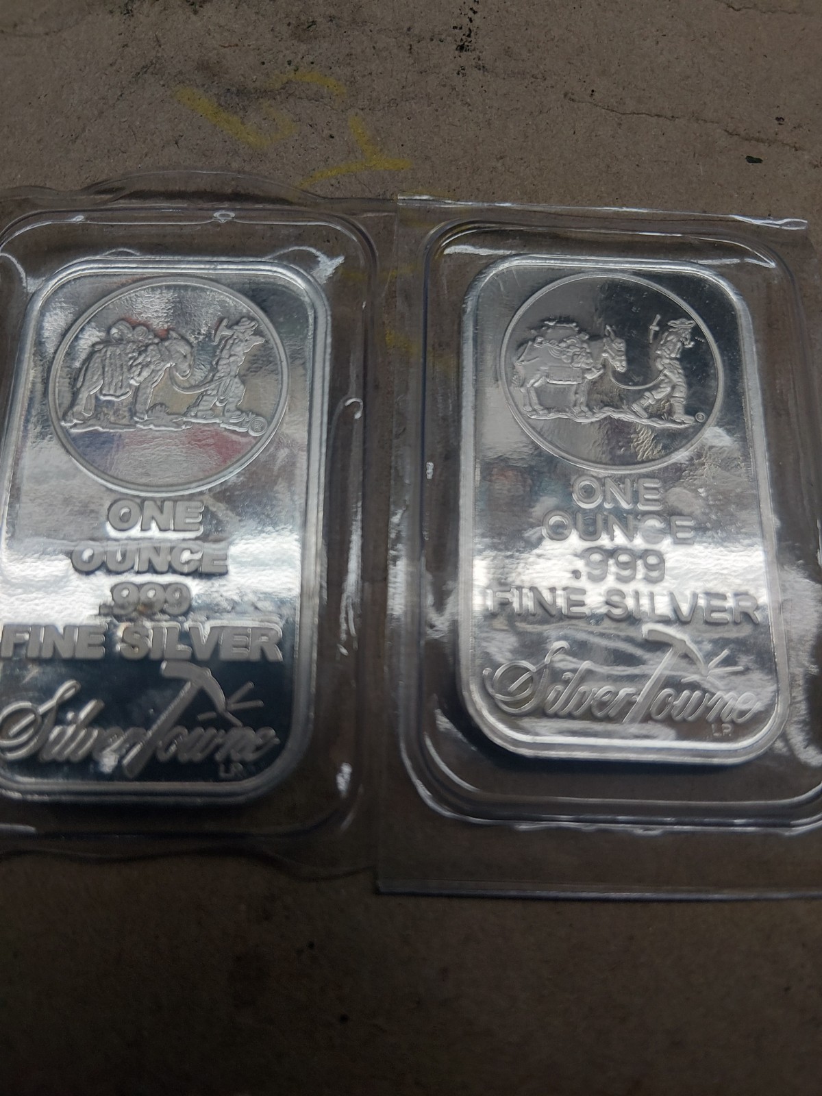 Silvertowne Prospector & Donkey 1 oz .999 Fine Silver Bar Sealed x2 bars