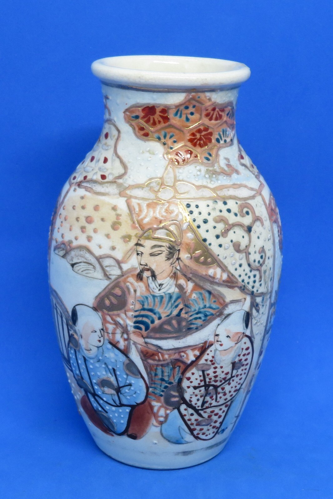 Japanese Satsuma vintage Victorian Meiji Period oriental antique figural vase B