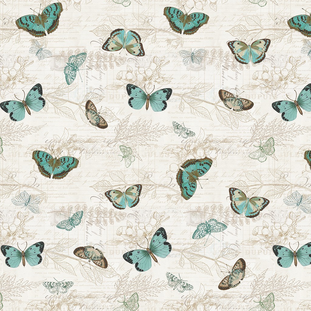 Katie Pertiet En Bleu Tossed Butterflies Y4032-2 Light Cream fabric BTY