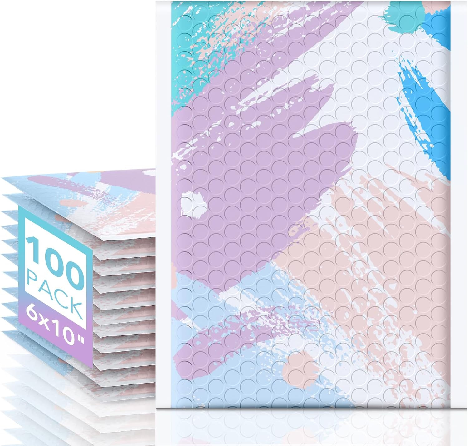 Bubble Mailers 6X10" Watercolor Soft Pastel Padded Envelopes 100 Pack Small Bubb