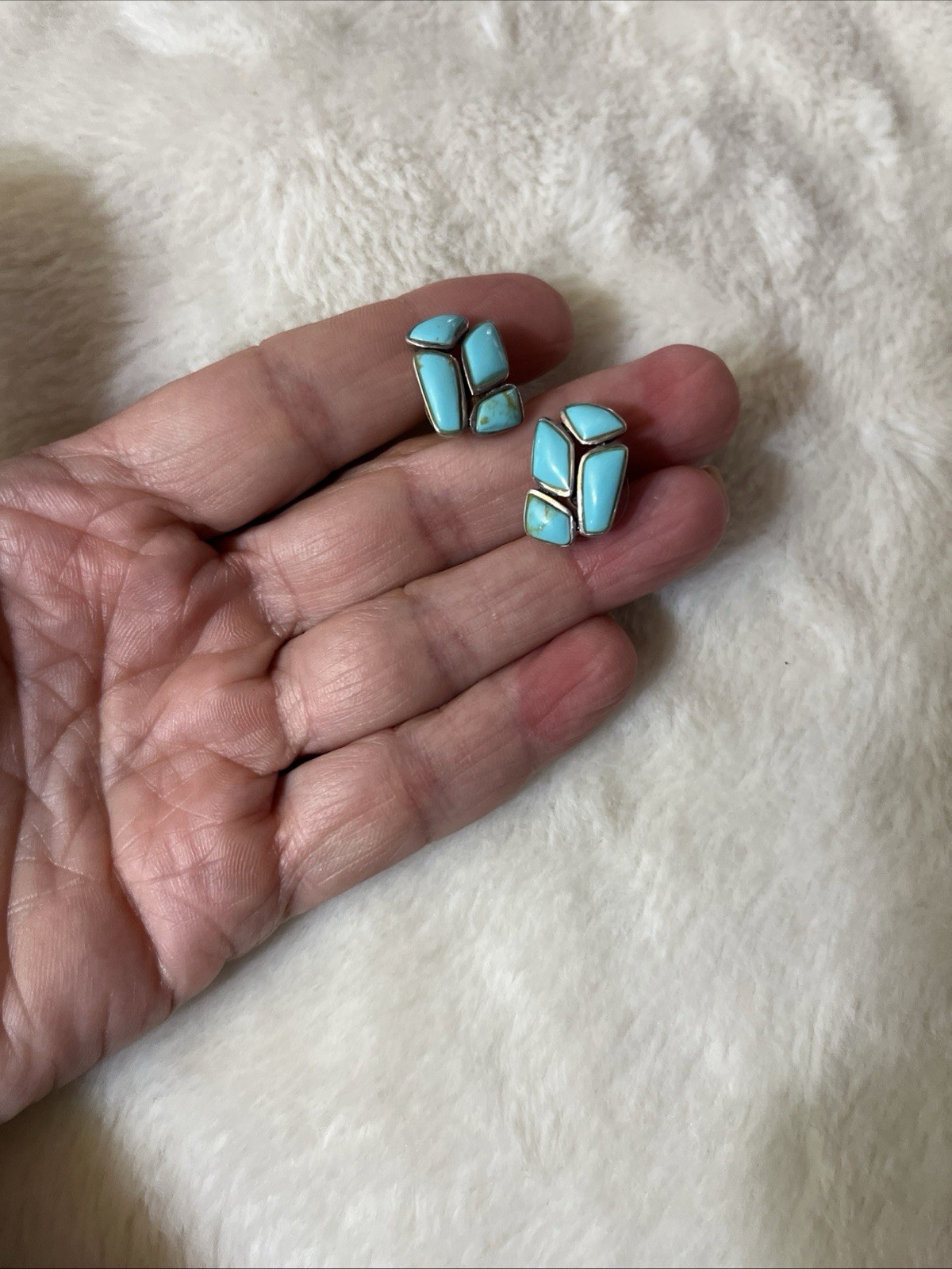 Artisan Turquoise Sterling Silver Earrings Modernist 