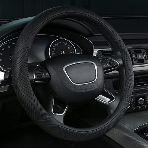  Leather Steering Wheel Cover Universal 15 inch Black