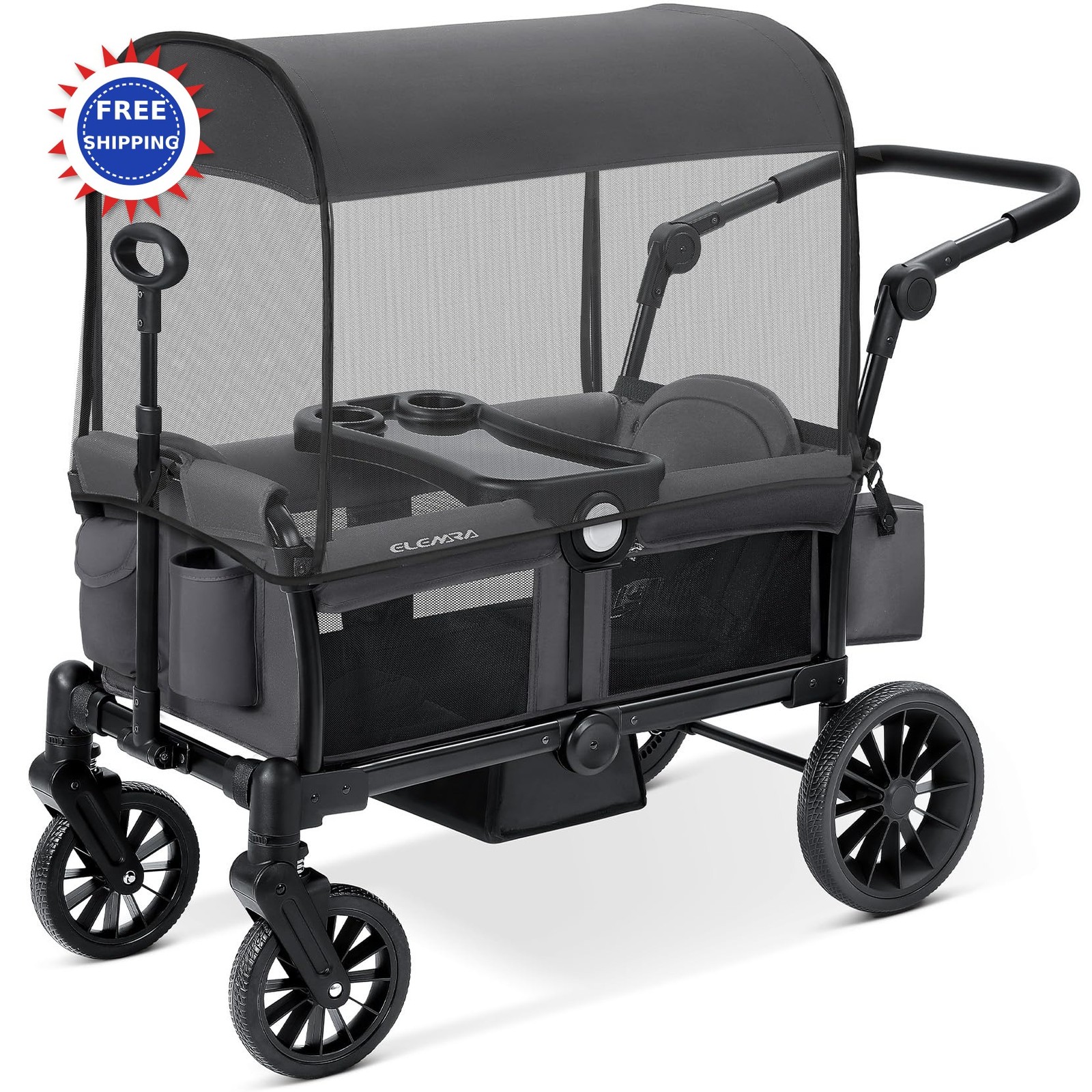 Stroller Wagon 2 Seater Adjustable Foldable ELEMARA Kids Premium Terrain Canopy