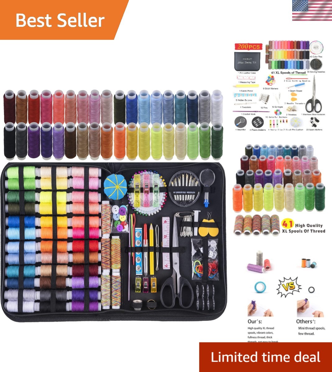 Essential 200-Piece Sewing Kit & 41 Colorful Threads – Perfect for DIY & Gifts