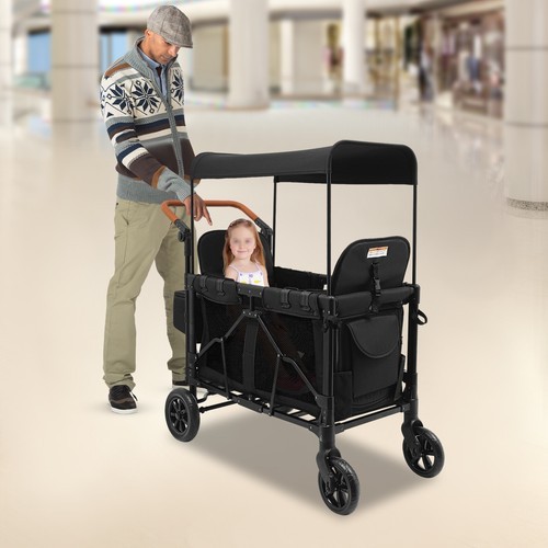 2-Seat Stroller Kids Wagon With 5-Point Harnesses & Sunshade Stroller Wagon