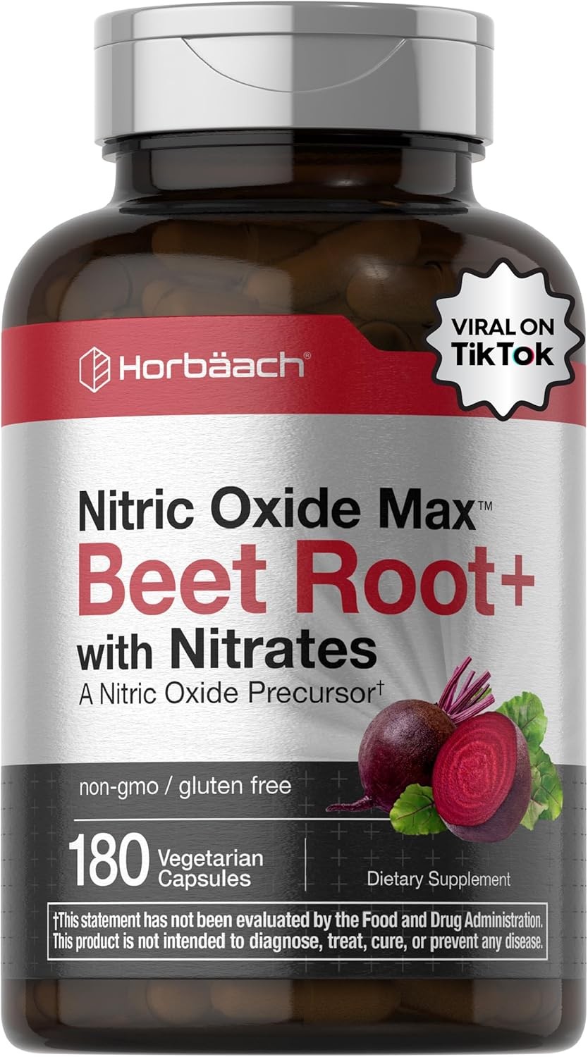 Horbäach Nitric Oxide Beet Root Capsules | 180 Count | with Nitrates and Precur