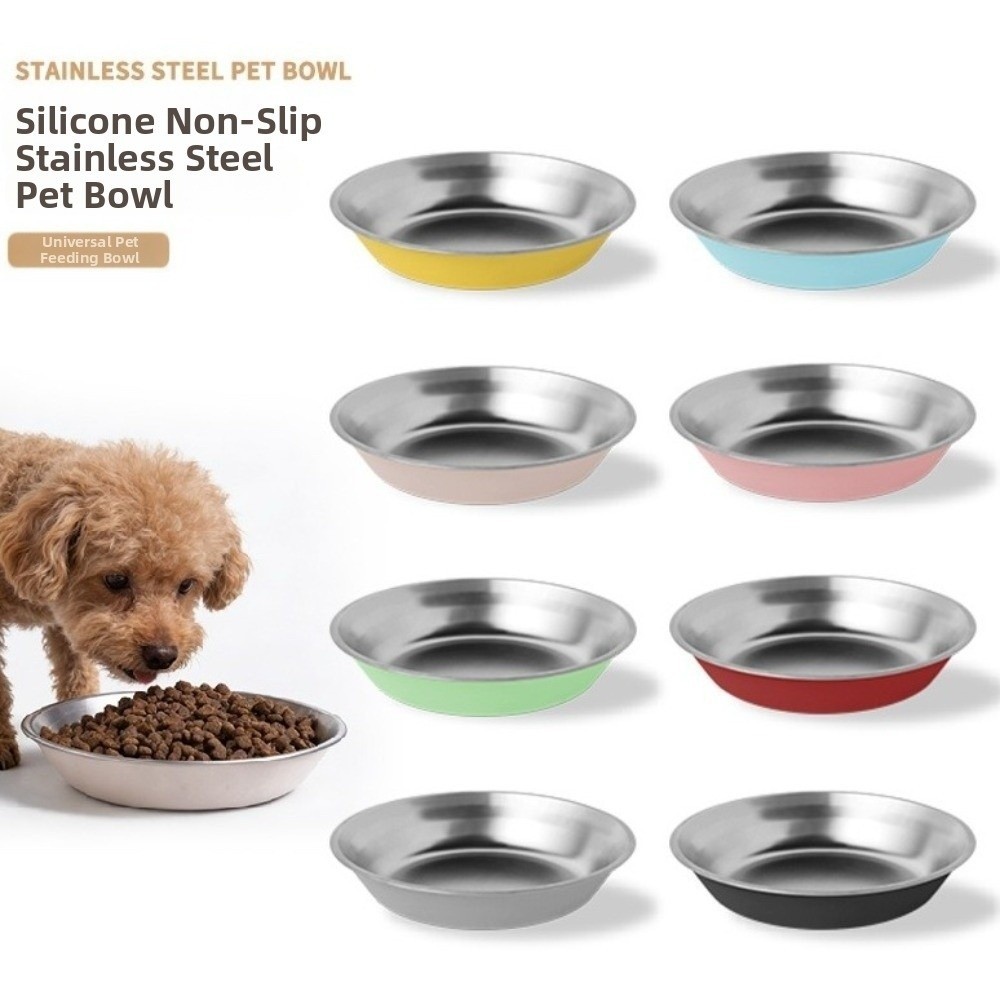 Wide Mouth Stainless Steel Dog Bowl Anti-Tip Silicone Base Cats Water Feeder
