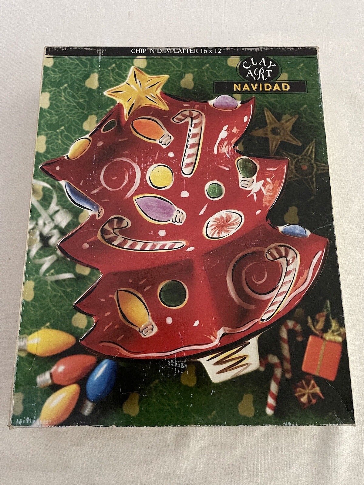 CHRISTMAS TREE Chip And Dip Dish NEW IN BOX Clay Art Stonelite